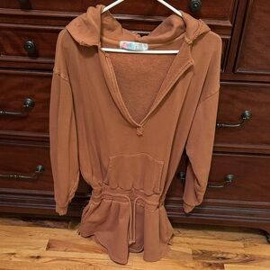 Rust Hooded Romper with Pocket